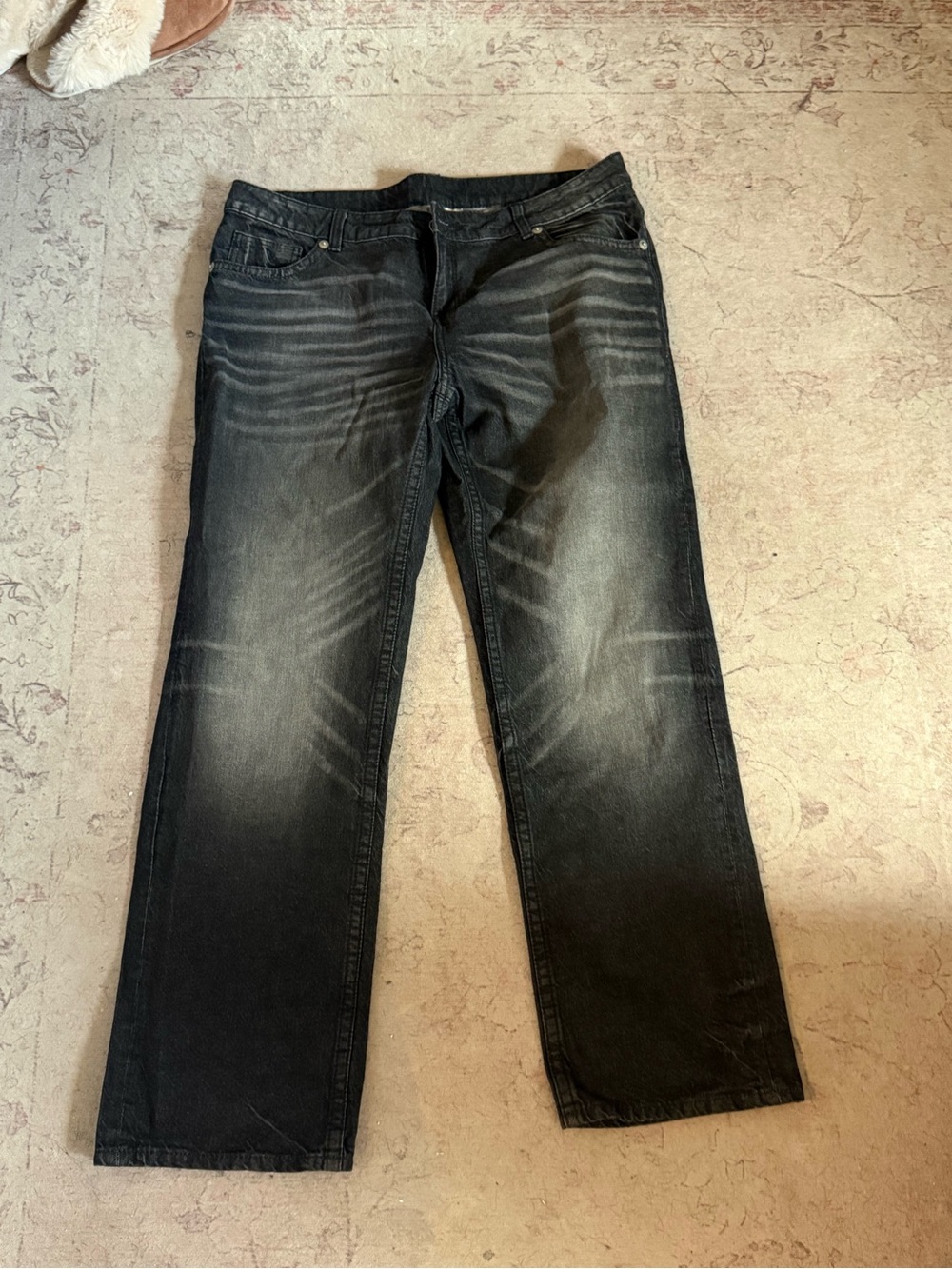 Black Washed Straight-Leg Jeans